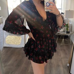 Forever 21 ruffle red flower mini ruffle dress | size S